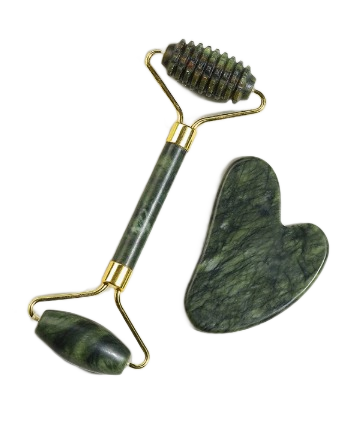 Gesichtsroller & Gua Sha Set – strukturierte Jade-Variante, dunkel
