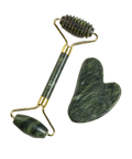 Gesichtsroller & Gua Sha Set – strukturierte Jade-Variante, dunkel