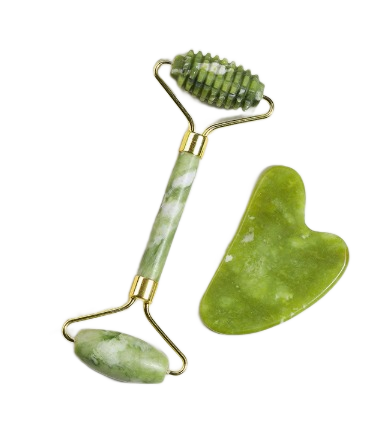 Gesichtsroller & Gua Sha Set – strukturierte Jade-Variante, hell
