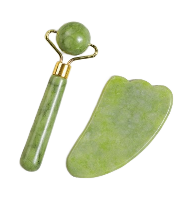 Gesichtsroller & Gua Sha Set – Jade mit Kugel-Roller, hell