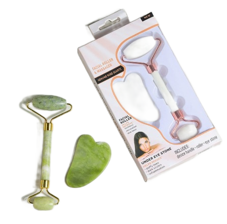 Gesichtsroller & Gua Sha Set – Grüne Jade, mit Verpackung