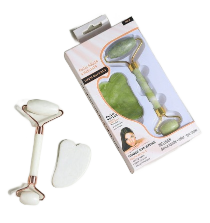 Gesichtsroller & Gua Sha Set – Weiße Jade, mit Verpackung