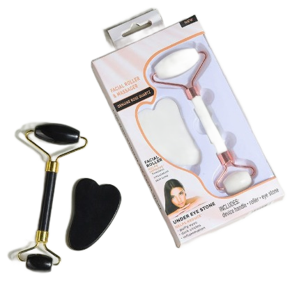 Gesichtsroller & Gua Sha Set – Schwarzer Obsidian, mit Verpackung